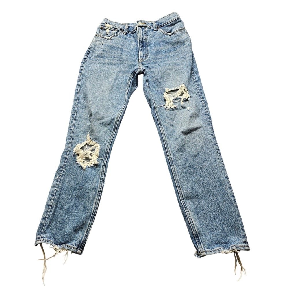 Abercrombie & Fitch The Mom High Rise Distressed Jeans Womens 27 4R Light Blue